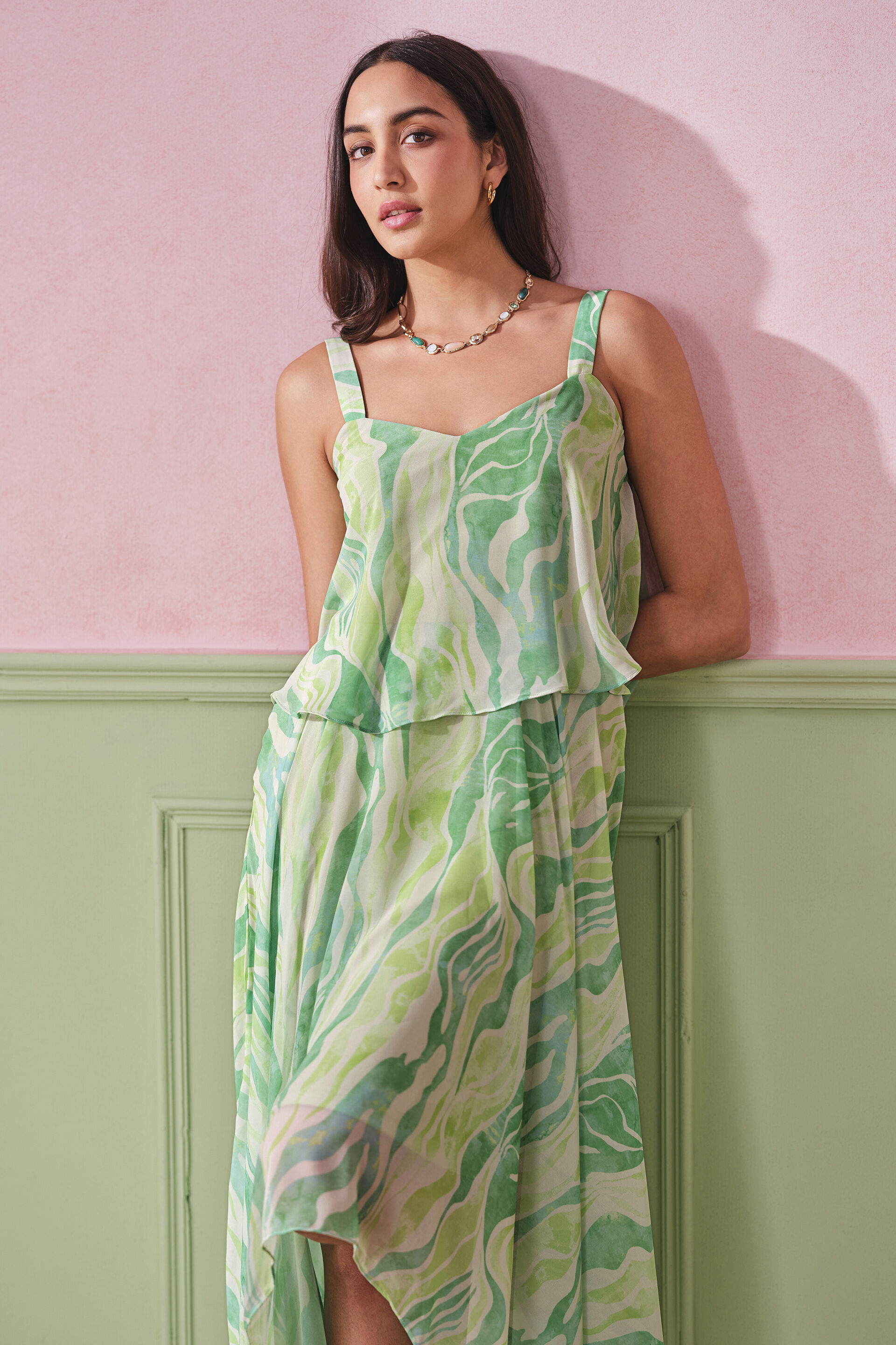 Lemongrass Breeze Ruffled Dress, Green, image 4